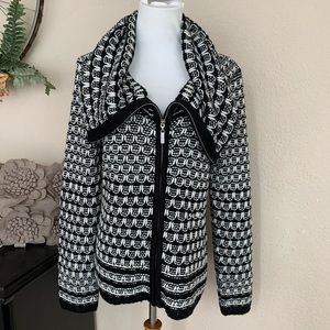 Black Tweed Mock neck Zip Sweater